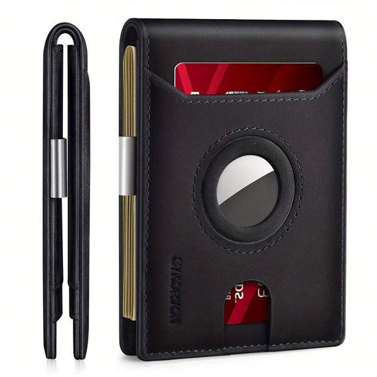 Airtag Wallet Men, Minimalist Front Pocket Wallets With Aritag Holder, Genuine Leather Bifold Slim Wallet, RFID Blocking Wallet For Men Up To 11cards -Air Tag Not Included